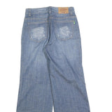 ONG JEANS Womens Relaxed Blue Denim Light W30 L30 Wide Leg Zip Closure