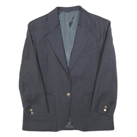 Womens Navy Plain Wool Tailored Jacket M Button Closure Classic Formal