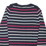 TOMMY HILFIGER Womens Navy Blue & Pink Patterned Jumper V-Neck M Cotton Blend