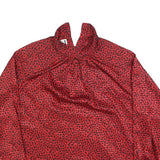 DANA ALEXANDER Womens Red & Black Printed Blouse Long Sleeve Button Neck M