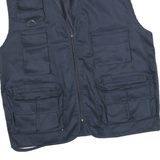 ZOTENO Mens Navy Blue Utility Cotton Blend Vest Jacket L Multi Pocket Zip