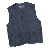 ZOTENO Mens Navy Blue Utility Cotton Blend Vest Jacket L Multi Pocket Zip