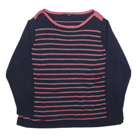 BONMARCHE Womens Navy Blue & Pink Striped Plain Jumper Round Neck Basic Knit 2XL