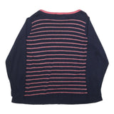 BONMARCHE Womens Navy Blue & Pink Striped Plain Jumper Round Neck Basic Knit 2XL