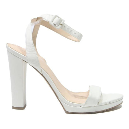 GUESS Womens High Block Heel Sandals White Leather UK 7 Classic Elegant