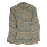 Mens Beige & Brown Houndstooth Classic Jacket L Cotton Button Closure