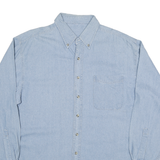 Mens Light Blue Plain Cotton Blend Shirt L Button Down Collar Casual Wear