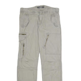 LOGG Mens Cotton Beige Regular Cargo Trousers W34 L34 Zip Pocket Detail