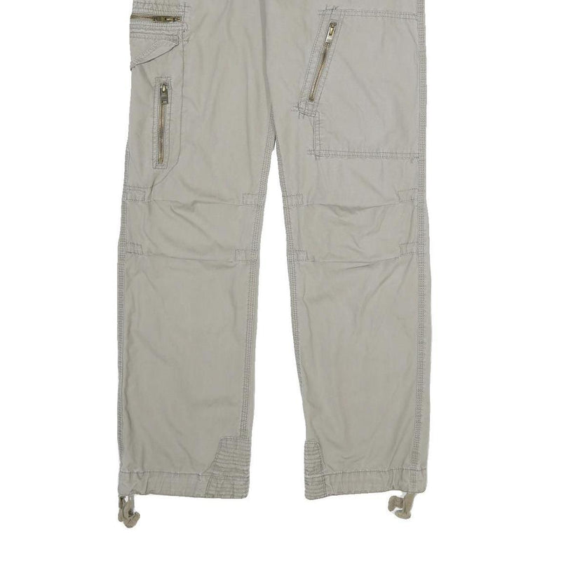 LOGG Mens Cotton Beige Regular Cargo Trousers W34 L34 Zip Pocket Detail