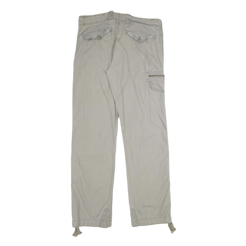 LOGG Mens Cotton Beige Regular Cargo Trousers W34 L34 Zip Pocket Detail