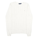 POLO RALPH LAUREN Womens White Patterned Cotton Jumper Crew Neck Cable Knit L