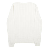 POLO RALPH LAUREN Womens White Patterned Cotton Jumper Crew Neck Cable Knit L