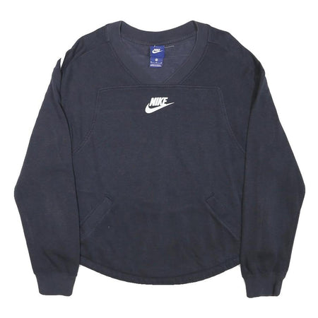 NIKE Womens Navy Blue Sweatshirt V-Neck M Cotton Blend Pullover