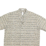 BURMA BIBAS Mens Beige & Grey Patterned Cotton Shirt L Casual Short Sleeve