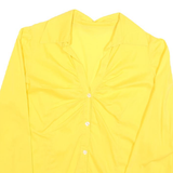 Womens Yellow Plain Shirt Long Sleeve Collared M Button Up Ruched Front