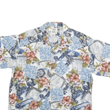 PAUTTANA Mens Blue White Floral Cotton Blend Shirt L Hawaiian Casual
