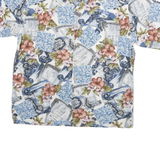 PAUTTANA Mens Blue White Floral Cotton Blend Shirt L Hawaiian Casual