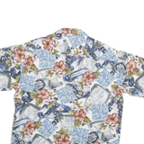 PAUTTANA Mens Blue White Floral Cotton Blend Shirt L Hawaiian Casual