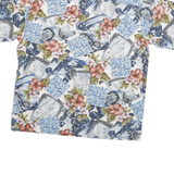 PAUTTANA Mens Blue White Floral Cotton Blend Shirt L Hawaiian Casual