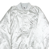 AUGUST Mens White Satin Nylon Bomber Jacket M Button Closure Sportswear