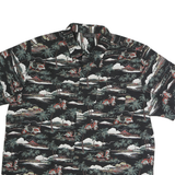 Mens Black Hawaiian Cotton Shirt M Scenic Print Casual Summer Shirt