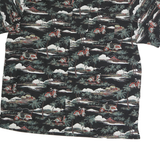 Mens Black Hawaiian Cotton Shirt M Scenic Print Casual Summer Shirt