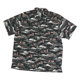 Mens Black Hawaiian Cotton Shirt M Scenic Print Casual Summer Shirt