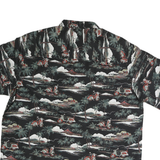 Mens Black Hawaiian Cotton Shirt M Scenic Print Casual Summer Shirt