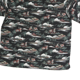 Mens Black Hawaiian Cotton Shirt M Scenic Print Casual Summer Shirt