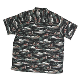 Mens Black Hawaiian Cotton Shirt M Scenic Print Casual Summer Shirt