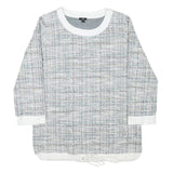 LIVIE Womens Grey & White Printed Top Long Sleeve Crew Neck S Polyester Blend