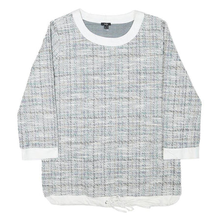 LIVIE Womens Grey & White Printed Top Long Sleeve Crew Neck S Polyester Blend