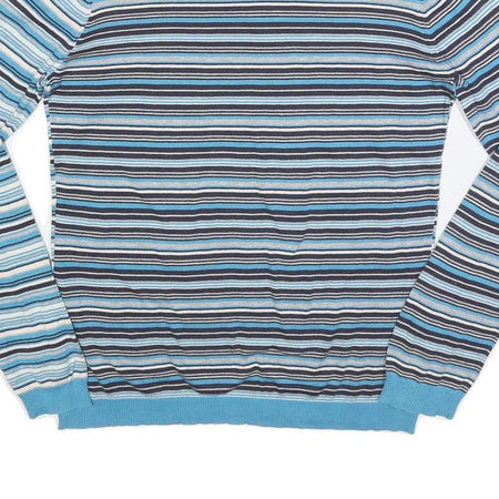 DIESEL Womens Blue Striped Plain V-Neck Basic Knit S Lightweight Jumper
