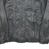 Mens Black Leather Biker Jacket 2XL Zip Closure Stand-Up Collar Plain Stylish