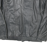 Mens Black Leather Biker Jacket 2XL Zip Closure Stand-Up Collar Plain Stylish