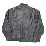 Mens Black Leather Biker Jacket 2XL Zip Closure Stand-Up Collar Plain Stylish