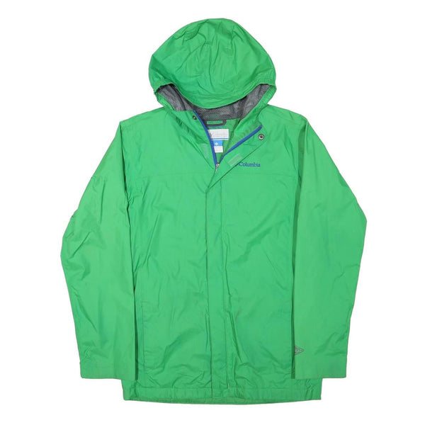 COLUMBIA Boys Green Zip Jacket L Polyester Blend Hooded Outdoor Water Resistant