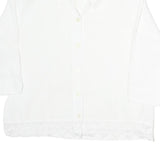 TANJAY Womens White Button Shirt 3/4 Sleeve Collared Top M Polyester