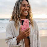 Bubblegum Pink Mermaid Cocktail Samsung Galaxy S25 Case - Lifestyle photo showing phone case in use