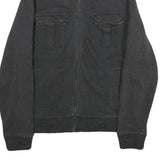 TOMMY HILFIGER Mens Black Cotton Zip Jacket S Ribbed Collar Casual Outerwear