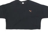 PUMA Womens Black & Orange Graphic T-Shirt L Short Sleeve Crew Neck Crop Top