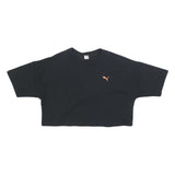 PUMA Womens Black & Orange Graphic T-Shirt L Short Sleeve Crew Neck Crop Top