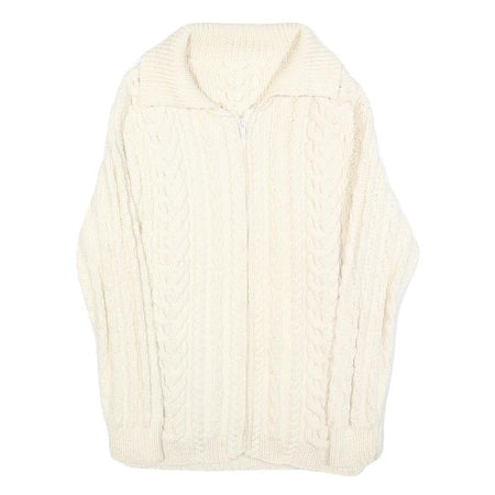 Womens Cream Plain Chunky Knit Full Zip Jumper Cable Knit S Zip Cardigan