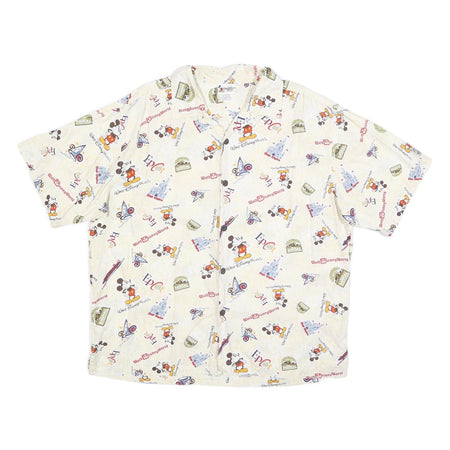 DISNEY Mens White & Multicolour Casual Shirt L Cotton Walt Disney World Graphic