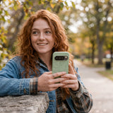 Sage Green Cacti Google Pixel 10/10 Pro Case - Lifestyle photo showing phone case in use