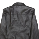EAST5TH Womens Black Leather Button Jacket L Plain Stylish Classic