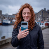 Powder Blue Serene Google Pixel 10/10 Pro Case - Lifestyle photo showing phone case in use