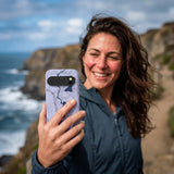 Powder Blue Contour Lines Google Pixel 10/10 Pro Case - Lifestyle photo showing phone case in use