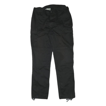 Black Mens Cotton Blend Regular Straight Trousers W32 L32 Cargo Pocket Zip