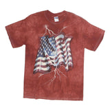 GILDAN Mens Red Tie Dye USA Flag Graphic T-Shirt M Short Sleeve Crew Neck